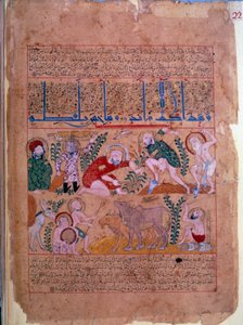Lægen Andromakhos observerer landbrugsaktiviteterne Miniature taget fra "" The book of antidotes"" 1199 Paris, B.N. af Unknown artist