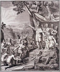 Den første inka Manco Capac og dronning Coya Mama Oello Huaco hans kone, begge Solens børn, samler de vilde - i "" Historisk rejse i Sydamerika udført på ordre fra kongen af Spanien"" af Don Georges Juan & Don Antoine de Ulloa, T.II, udg. Jombert, af Unknown artist