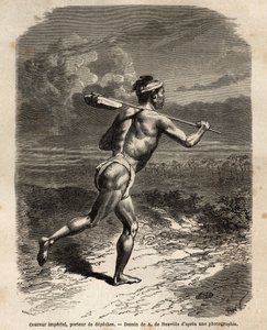 Den kejserlige løber, der bærer Mikado depeches. Indgravering til illustration af rejsen til Japan i 1863-1864 af Aime Humbert, minister for Det Schweiziske Forbund, i "" Le tour du monde, nouveau journal des voyages"" udgivet under ledelse af Edoua af Unknown artist