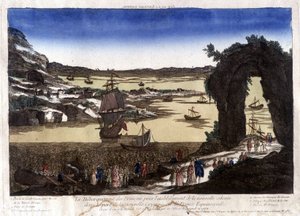 Franskmændenes landgang for etableringen af den nye koloni i havnen Nouvelle Cayenne (eller France Equinoxiale) af Unknown artist