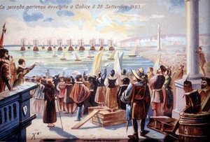 Den anden afgang for Christopher Columbus af Cadice den 25/09/1493. af Unknown artist