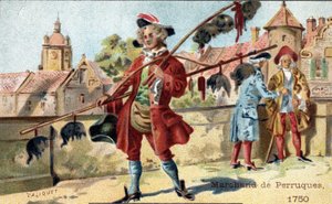 Handel med parykker købmand i 1750. af Unknown artist