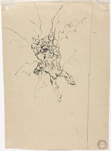 Tre dæmoner holder en ridder (verso) af Unknown artist