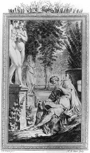 Titus Lucretius Carus (Lucrece) romersk filosof og digter i ""De Rerum natura"", gravering 1700-tallet. af Unknown artist