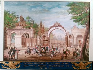 Triumfindgang for Agustin Iturbide (1783-1824), første kejser af det uafhængige Mexico, i Mexico City 7/09/1821 (triumfindtog af den første kejser af det frie Mexico Agustin Iturbide i Mexico City, 7. september af Unknown artist