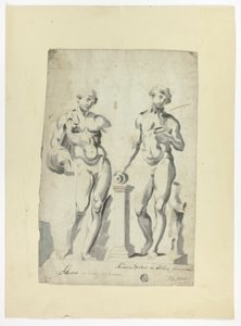 To skulpturer: Antinous i Vatikanets haver og Nisaus Bacchus i Farnese-paladset af Unknown artist