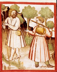 To miniature hyrder fra codex 212 (eller padovano codex eller Bible of Padua) 1390-1400 Rovigo, Accademia dei Concordi af Unknown artist