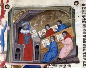 Universitet. 14. århundredes manuskript. biblioteca Nazionale Braidense. Milano af Unknown artist