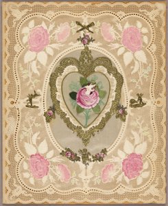Valentin uden titel (lyserøde blomster og putti) af Unknown artist
