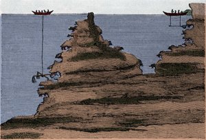 Brug af to typer net til koralfiskeri. Til højre salaberen, til venstre håndværket. Gravering fra "" Havets fysiske historie"" af fortællingen Marsilli, Amsterdam af Unknown artist