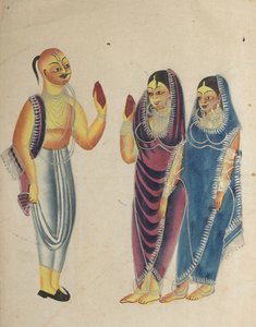 Vaishnava devotee med to kvinder af Unknown artist