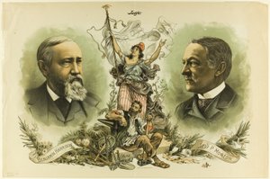 Sejrsportrætter af Benjamin Harrison og Levi P. Morton, fra dommer af Unknown artist