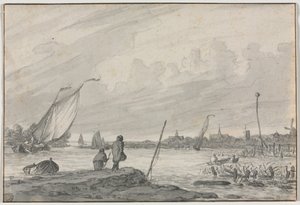 Udsigt over Alkmaar med både af Unknown artist