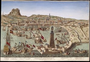 Udsigt over Barcelona og dens havn - optisk udsigt af Unknown artist