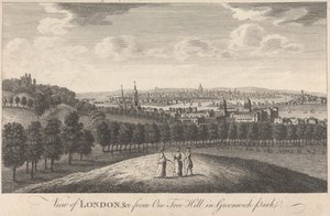Udsigt over London og kirken fra One Tree Hill i Greenwich Park af Unknown artist