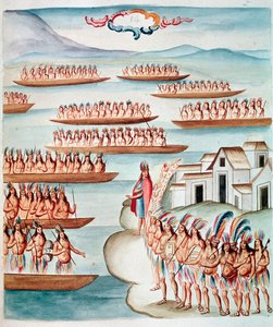 Udsigt over Tlatelolco omgivet af lagunen, Mexico (Akvarel, ca. 1770-1780) af Unknown artist
