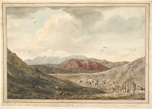 Udsigt over et bjerg, nær Hekla med udsigt til en rejsekaravane. af Unknown artist