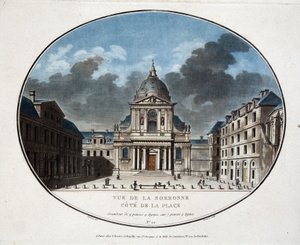 Udsigt over Sorbonne, på siden af pladsen - gravering af Unknown artist