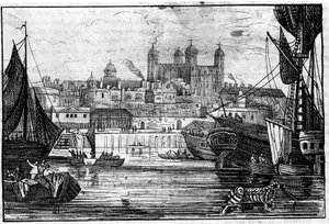 Udsigt over Tower of London og Themsen i slutningen af det 18. århundrede gravering af Unknown artist