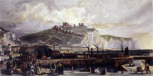 Udsigt over byen Dover og dens høje hvide kridtklipper i England. 1850. af Unknown artist