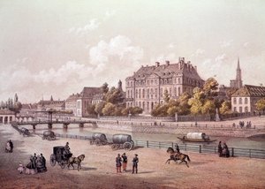 Udsigt over byen Strasbourg ved Rhinen. 1800-tals gravering Paris, B.N. af Unknown artist