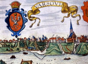 Udsigt over byen Warszawa med byens våbenskjold. 1780. af Unknown artist