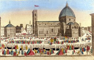Udsigt over den store katedral i Firenze (Duomo Santa Maria del Fiore) realiseret af Filippo Brunelleschi, på dagen for den hellige guds procession. 1790 ca. af Unknown artist