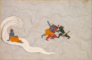 Vishnu kæmper mod Madhu og Kaitabha fra Markandeya Purana af Unknown artist