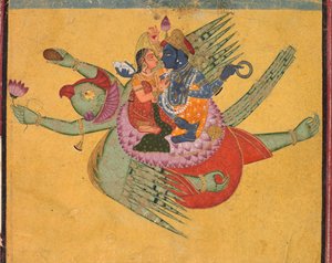 Vishnu og Lakshmi på Garuda af Unknown artist