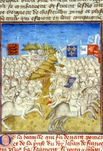 Hundredeårskrig: Slaget ved Poitiers - i "" Grandes Chronicles de Saint-Denis"", slutningen af det 14. århundrede (ref. 512, 392v) af Unknown artist