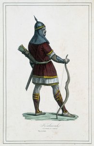 Warrior Kalmouk (mongolske folk i det sydlige Sibirien) - i "" Jordens forskellige folk"" af Abbé P. Jouhanneaud, Library of Good Books, Limoges af Unknown artist