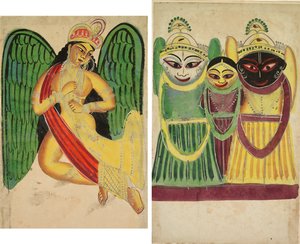 Bevinget Apsara med et Horn (recto); Jagannatha Trio (verso) af Unknown artist