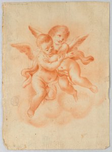 Winged Putti i skyer af Unknown artist