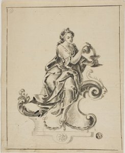 Kvinde, der sidder på Rococo Scroll af Unknown artist