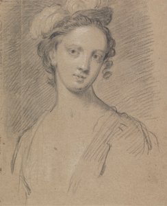 Kvinde iført en fjerbeklædt hovedbeklædning af Unknown artist