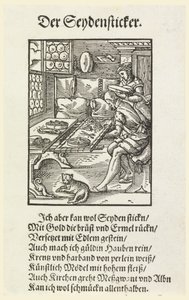 Træsnit (facsimile): En broderer på arbejde af Unknown artist