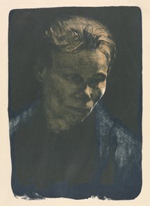 Arbejder kvinde med blåt sjal af Unknown artist