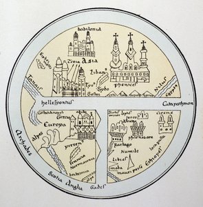 Verdenskort fra et Leipzig-manuskript fra det 11. århundrede af Unknown artist