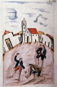 Unge indianere leger med en snurretop, fra bogen "Trujillo del Peru" eller "Codex Martinez Companion", af Baltazar Martinez Companion og Bujanda, biskop af Trujillo (1782-1785) af Unknown artist
