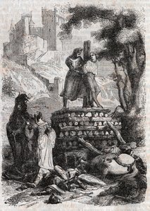Zerbin on the Bucher, Delivre af Roland - gravering af 1851 fra "" Furious Roland"" af Unknown artist
