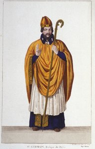 portræt af Saint Germain. Eveque of Paris i 555 gravering fra 1830 af Unknown artist