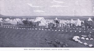 Boer flygtningelejr ved Spitzkop, Orange River-kolonien, fra After Pretoria: The Guerilla War udgivet af Harmsworth Bros Limited af Unknown photographer
