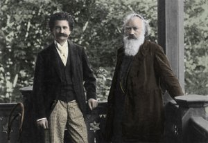Johannes Brahms (1833-1897) med Johann Strauss (1825 -1899) af Unknown photographer