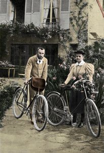 Pierre og Marie Curie i deres have af Unknown photographer