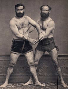 Portræt af Marseille-brødrene i wrestler. Fotografi, slutningen af det 19. århundrede, Paris. Saml. Selva. af Unknown photographer
