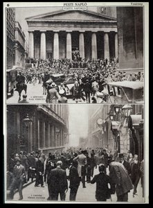 Øverst: Sorte dage på Wall Street; nederst: Børsen i London på tidspunktet for krakket i 1929, fra 