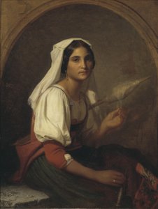 En italiensk kvinde spinder hør af Uno Troili
