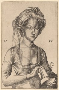 En bustefigur af en tåbelig jomfru, der holder sin omvendte lampe af Urs Graf I after Martin Schongauer