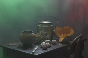 Landligt køkken-stilleben