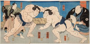 Combat des lutteurs de sumo Shiranui og Jimmaku. af Utagawa Kunisada